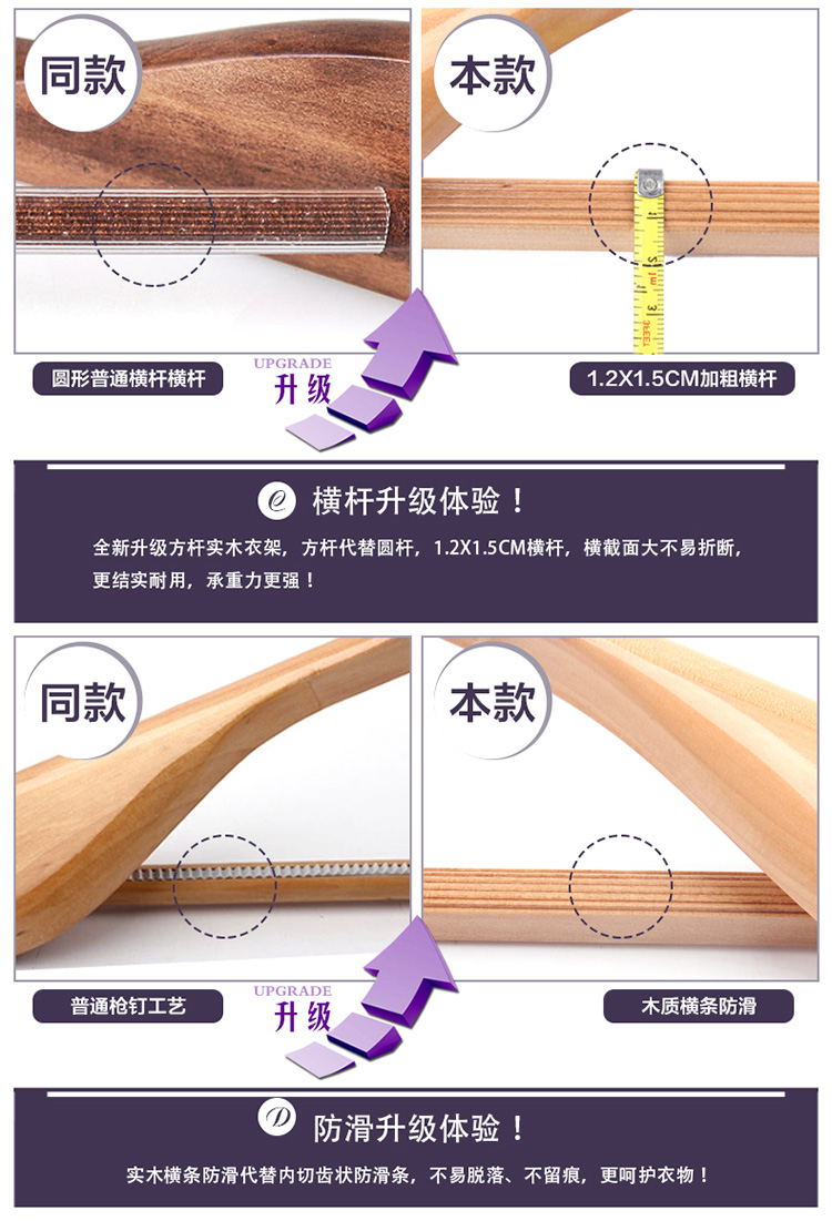 九月红衣柜实木衣架衣服挂 西装大衣宽肩无痕衣挂晾衣架衣撑 家用衣架子木质衣服撑JA1022 女款复古色4支