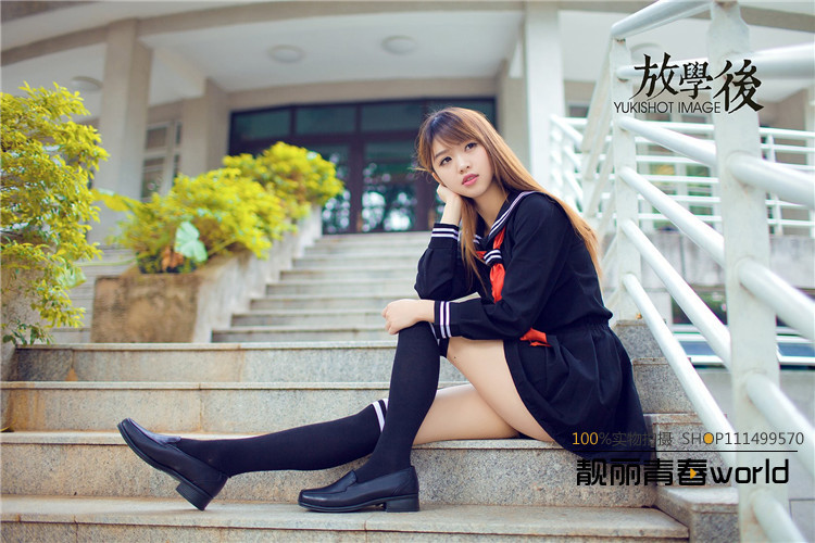 
                                                            茗门卡淇 COSPLAY地狱少女 阎魔爱裙子校服水手服红领巾学生装 336黑色上衣+黑裙子+红领带+黑色白条纹袜210 L                