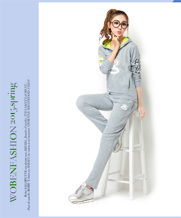 得宠儿秋女运动服套装2015秋季休闲套装女大嘴猴修身显瘦运动套装 红色 M