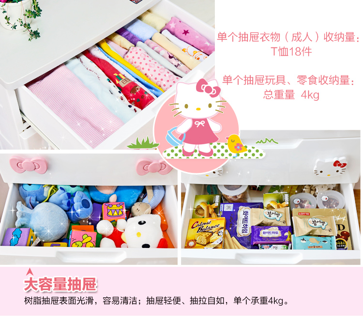 
                                        爱丽思IRIS Hellokitty塑料抽屉式收纳柜密闭防尘储物柜宝宝衣服整理柜KMG 白色 五层 56*44*102.5cm                