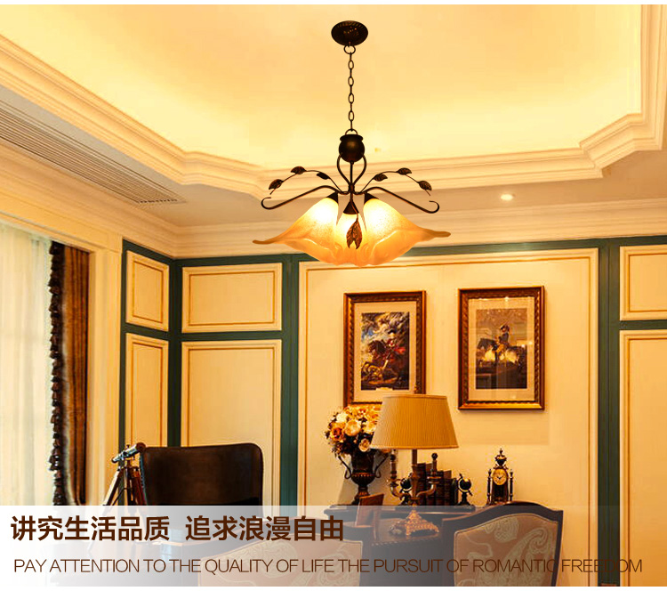 美式乡村田园灯具吊灯波西米亚浪漫卧房灯铁艺灯餐厅灯客厅灯花灯简欧铁艺吊灯东南亚美式乡村复古 3头吊+7WLED黄光光源