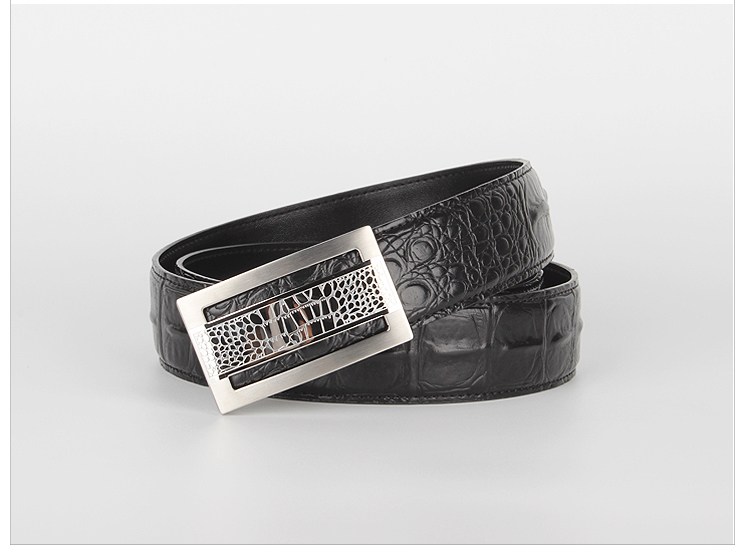 延陵世泽 男士鳄鱼纹皮带真皮牛皮平滑扣腰带商务板扣裤带tz-0337 银