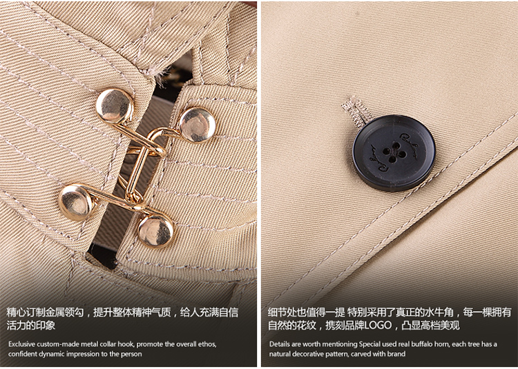 BURDULLY 2015欧洲站秋装新款翻领双排扣中长款风衣女外套 卡其色 M