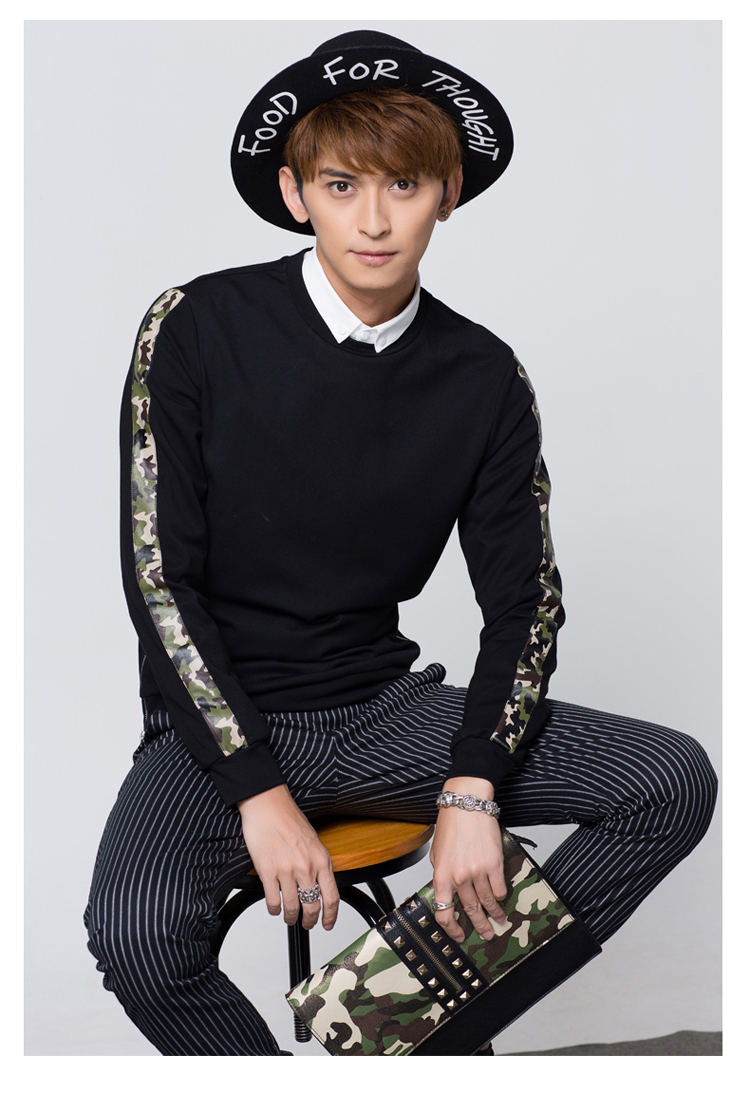 涉谷友利男装秋装迷彩卫衣男修身螺纹收口显瘦韩版运动休闲薄款外套w