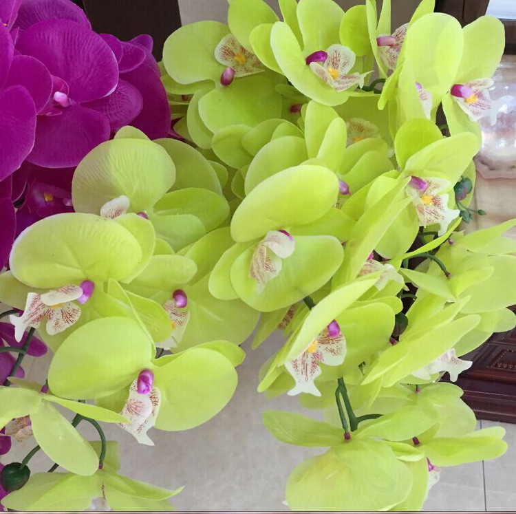 仿真花 单支手感硅胶蝴蝶兰 高仿欧式绢花 仿真植物 黄色【图片 价格