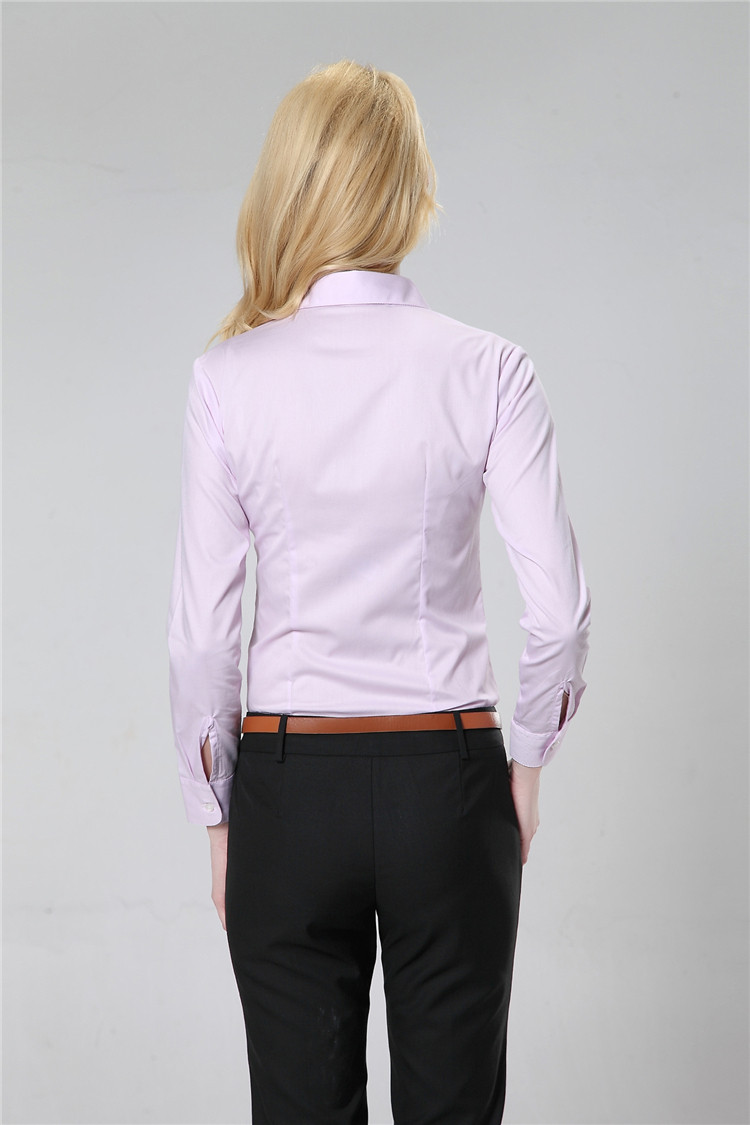 
                                        ZHI YE MEN女装长袖衬衫商务韩版修身OL职业正装免烫白色长袖工作服衬衣 紫罗兰V领 40=XL码                