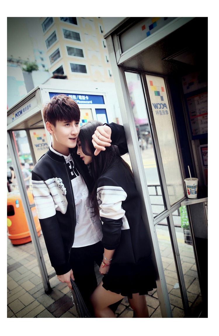 丹杰仕 2015秋季新款太空棉情侣卫衣韩版修身个性印花情侣棒球服时尚