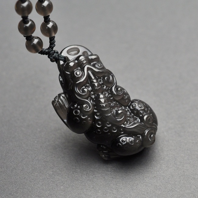 润玺 开光冰彩黑曜石貔貅吊坠 含钱貔貅 男女士项链 附证书