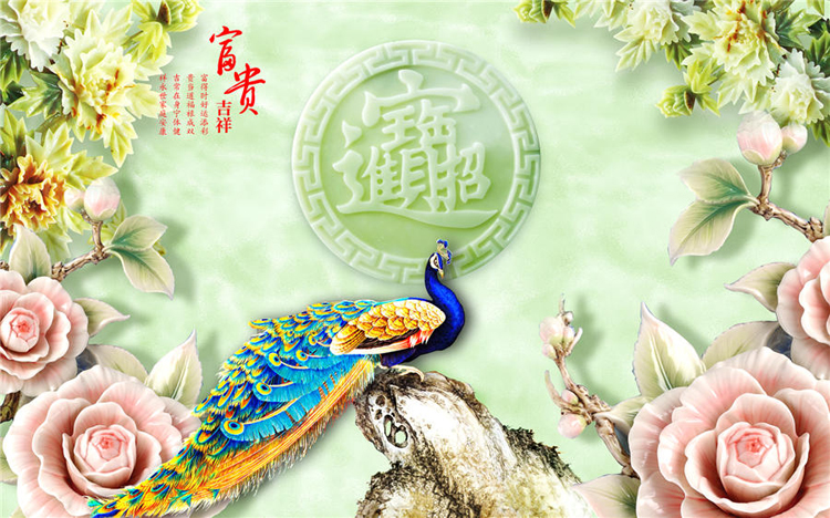 
                                        豪咖客厅装饰画电视墙壁画壁布客厅沙发墙装饰壁画仿玉雕3D效果高清壁画荷花竹子 宣绒布/平方米                