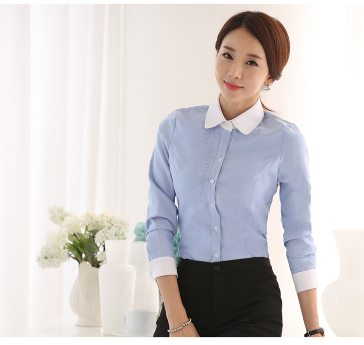 
                                        花布美人职业装衬衫女长袖 纯色女士衬衫OL衬衣工作服通  勤打底衫 YR8756 粉色单件衬衫 M                