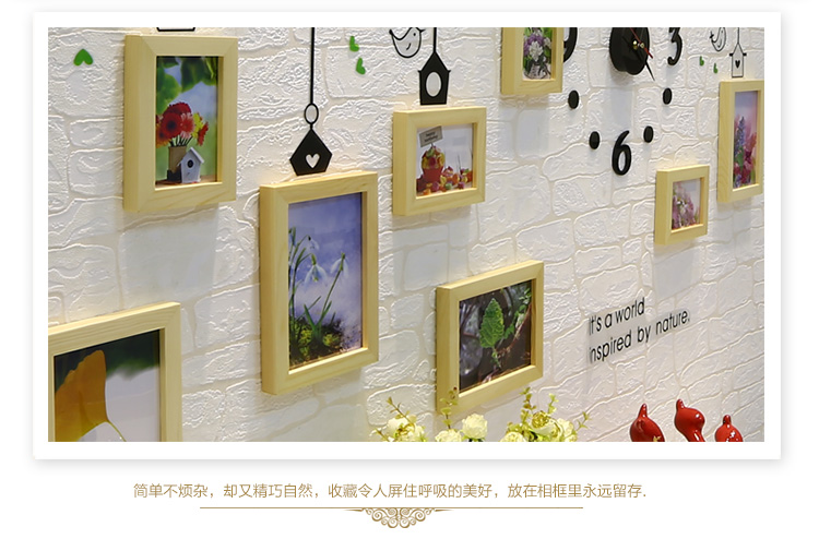 
                                                            维佳 小鸟钟表相框墙 挂墙创意组合实木照片墙 卧室儿童房 餐厅相片墙 三色混搭+卡通画芯 赠送小鸟墙贴+黑色钟表                