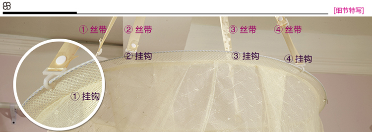 欧莉斯（olies）宫廷公主吊顶圆顶蚊帐加密方顶吸顶不锈钢落地学生床幔 飘飘公主Y03黄色 1.2米床适用