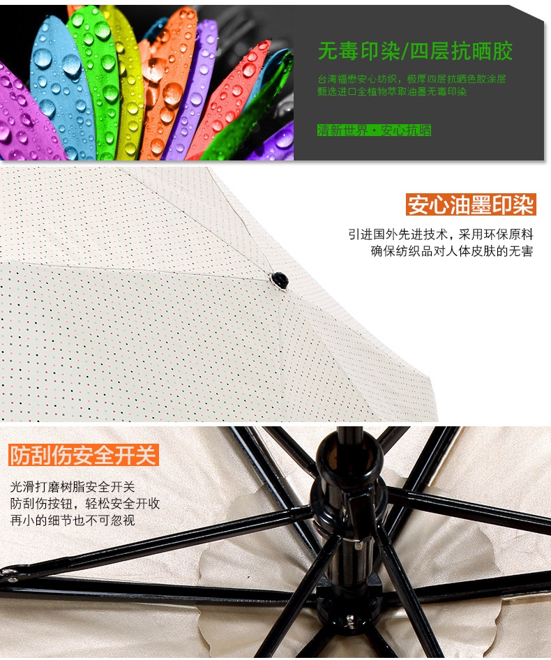 
                                        Adima点点款晴雨伞折叠清新三折防晒彩胶遮阳伞太阳伞 se101325-1a蓝绿色                