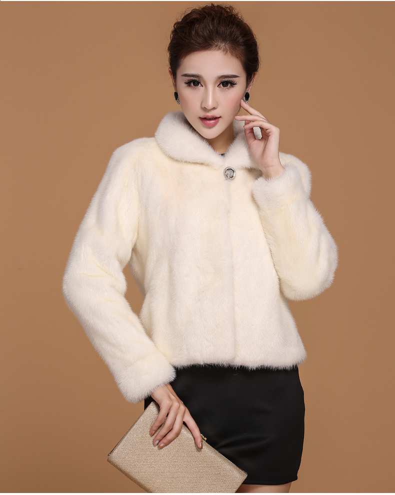 海宁皮草女款水貂毛立领短款整貂皮草女外套韩版修身 bzd1307 白色 xl