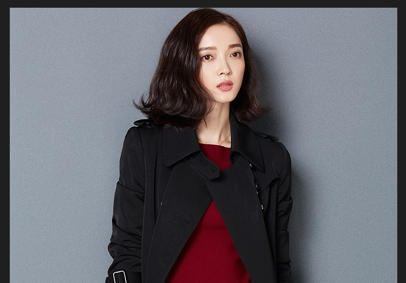 
                                        言吾2017春秋新款英伦风风衣女中长款纯色修身显瘦双排扣外套 白色 M                