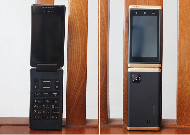 康佳(konka)K58 移动联通 手机 内外双屏 语音功能 双卡双待 老人手机 翻盖手机 金+灰