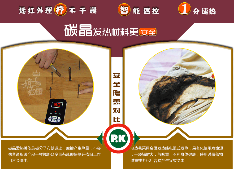 
                                        皇媳妇 碳晶地暖垫 移动地暖垫 电热地毯   取暖垫 取暖毯 电热垫 地热毯145*145 经典木纹浅 145*145                