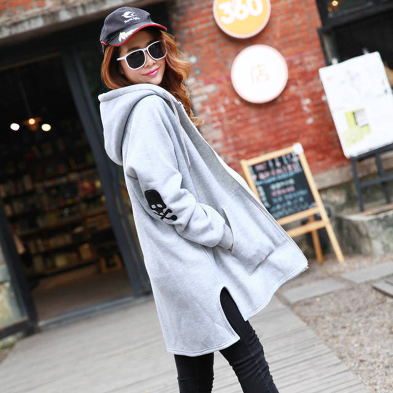 艾婳2015秋季韩版连帽宽松大码中长款卫衣外套女装开衫上衣学生 玫