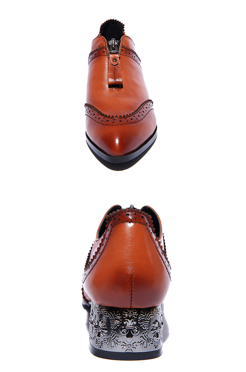 onceforever 英伦单鞋个性女鞋时尚小圆头深口拉链粗跟软面皮鞋酒红