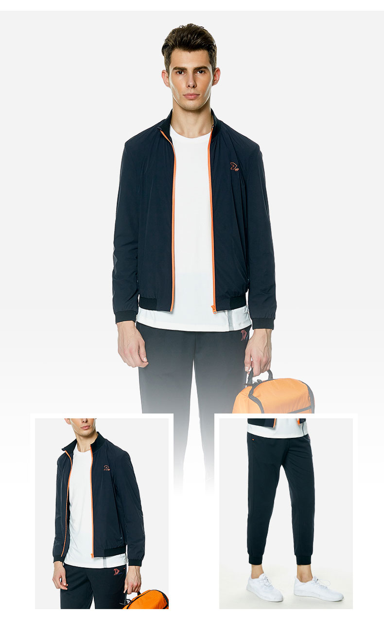 jodoll乔顿男装新款春茄克男运动百搭外套休闲撞色立领夹克黑色46