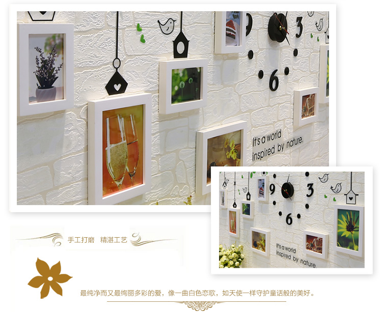 
                                                            维佳 小鸟钟表相框墙 挂墙创意组合实木照片墙 卧室儿童房 餐厅相片墙 三色混搭+卡通画芯 赠送小鸟墙贴+黑色钟表                