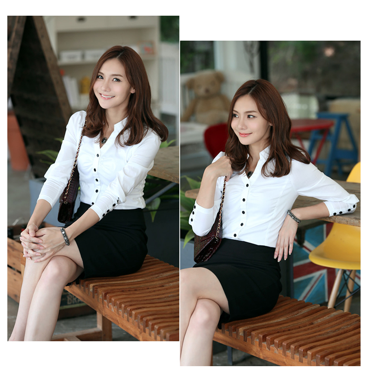 蒂珞菲2015秋季韩版女装职业长袖女衬衫女式衬衣 白色 L