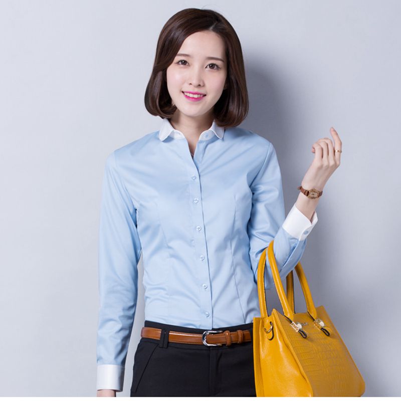 
                                        ZHI YE MEN女装长袖衬衫商务韩版修身OL职业正装免烫白色长袖工作服衬衣 紫罗兰V领 40=XL码                