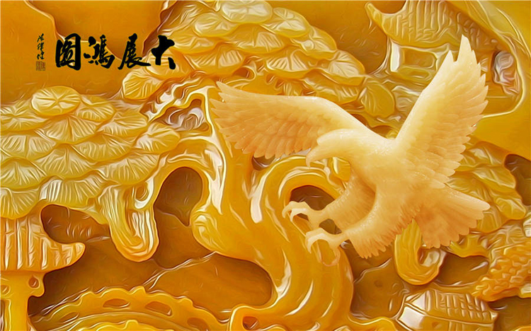 
                                        豪咖客厅装饰画电视墙壁画壁布客厅沙发墙装饰壁画仿玉雕3D效果高清壁画荷花竹子 宣绒布/平方米                