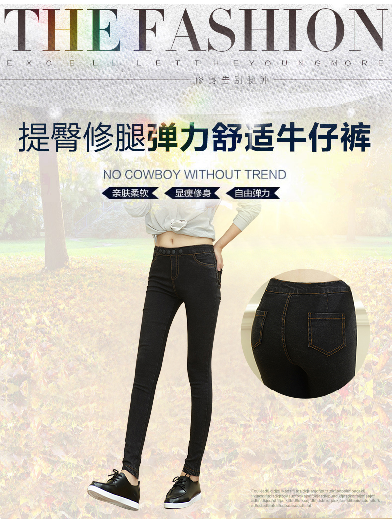 GENADUO秋冬季女装牛仔裤女长裤　小脚裤外穿打底裤　高腰黑色大码弹力修身显瘦休闲铅笔裤 黑色 25码