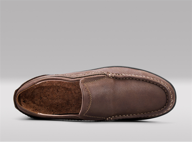 策斯皮鞋男鞋真皮爸爸鞋男士商务休闲鞋英伦春夏透气套脚懒人鞋 暗