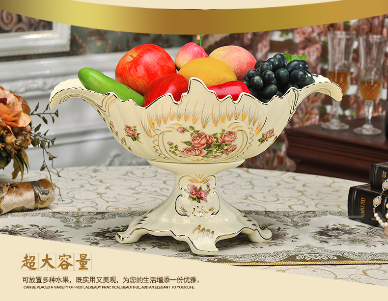 
                                        友来福 欧式果碗水果盘摆件 家居电视柜酒柜装饰品 使用手工艺结婚 花海双凤果盘12寸                