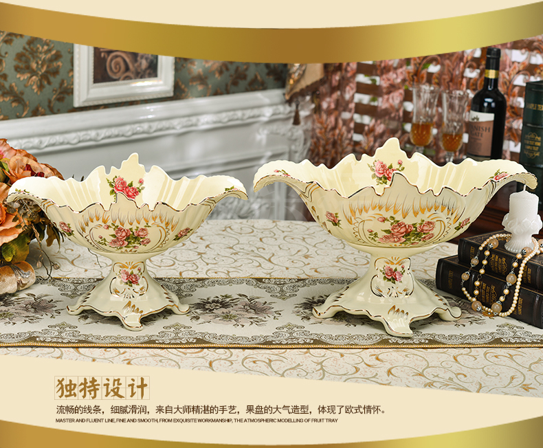 
                                        友来福 欧式果碗水果盘摆件 家居电视柜酒柜装饰品 使用手工艺结婚 花海双凤果盘12寸                