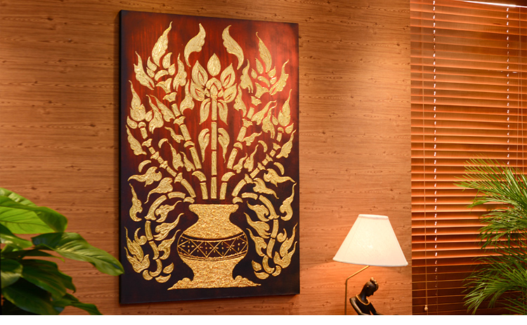 泰域 泰国手工彩绘沙发背景墙挂画客厅玄关壁画东南亚风格餐厅酒店