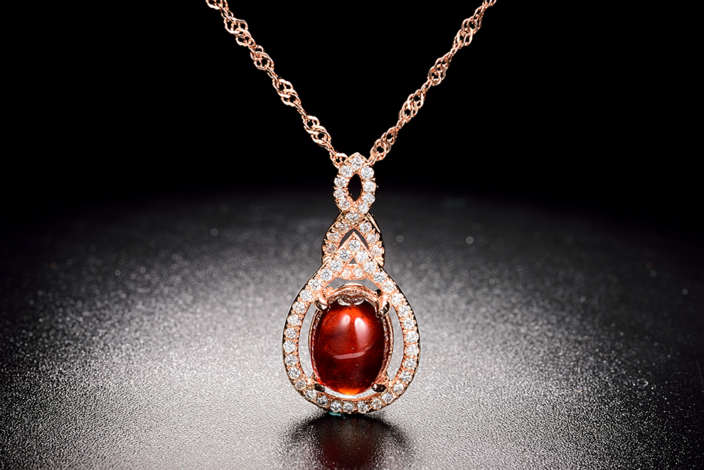 欧采妮石榴石吊坠925银彩宝宝石吊坠红色宝石项链女玫瑰金色