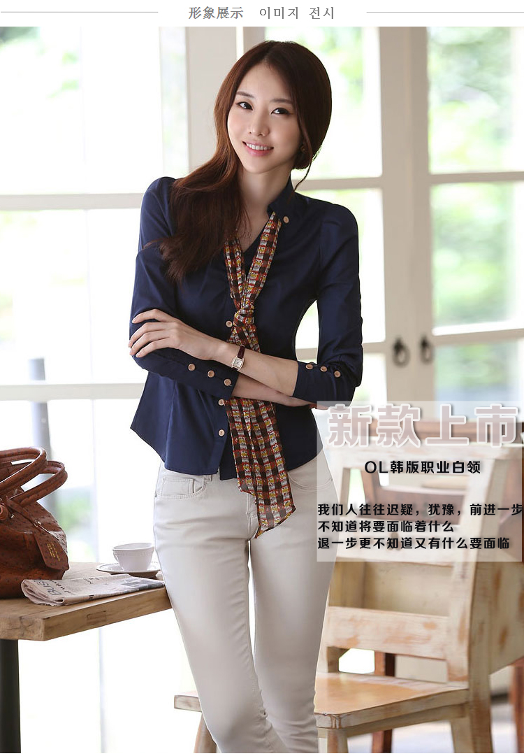 蒂珞菲2015秋季韩版女装职业长袖女衬衫女式衬衣 白色 L