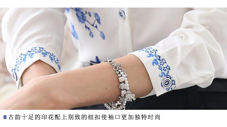 QMGA2016秋装新款韩版职业装修身长袖印花衬衫女打底上衣女1549 白色不加绒 M