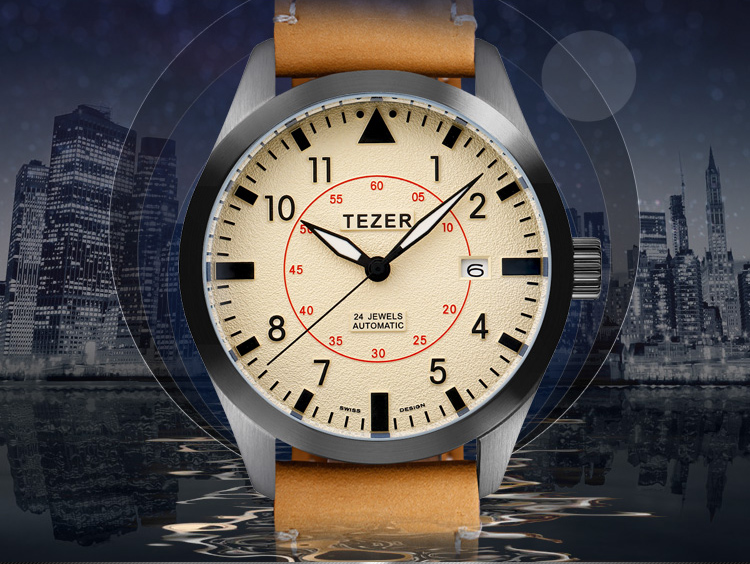 天时(tezer)手表男表全自动机械表50米深度防水t9087 米黄面-黑子-四