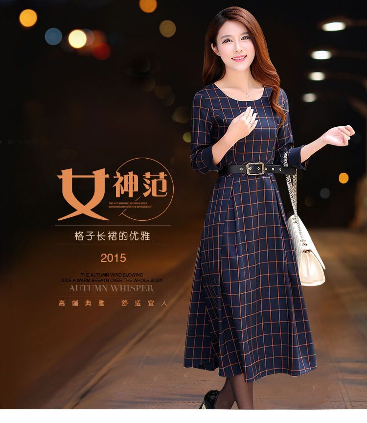 RUZY秋装复古格子长裙连衣裙 图片色 XL