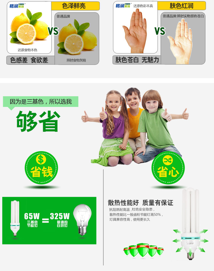 
                                        格润莱特 4U-65W节能灯E27螺口灯头超亮白光 仓库工程用大瓦数节能省电灯泡                