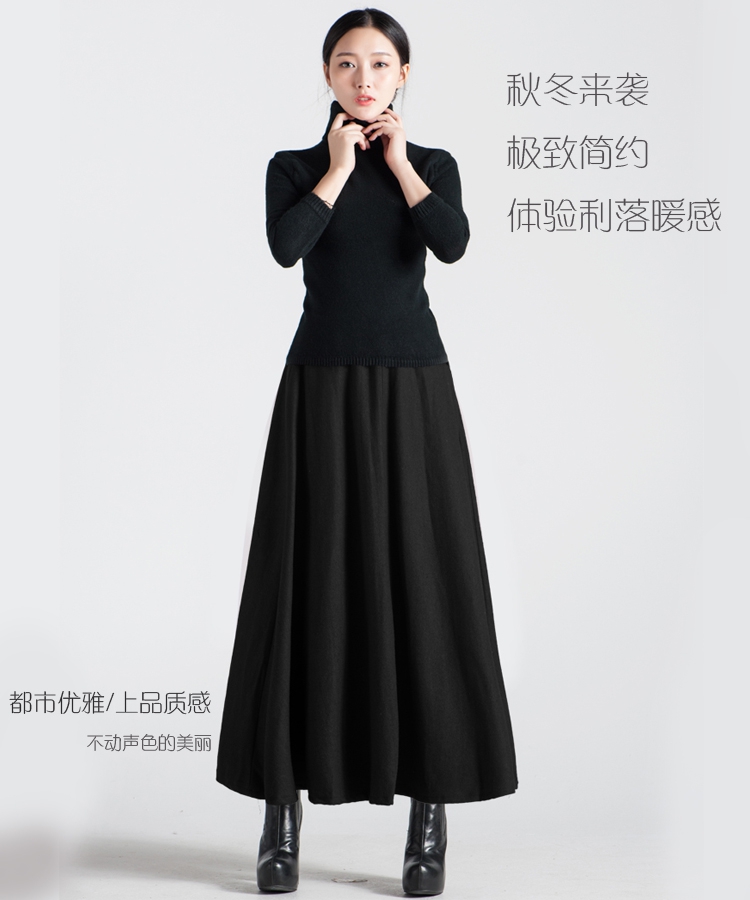 
                                        月影披梦大码女装时尚气质淑女复古长裙半身裙韩版2017春装新款A字裙加厚修身大摆裙毛呢裙 藏蓝色(细纹点缀款) XL                