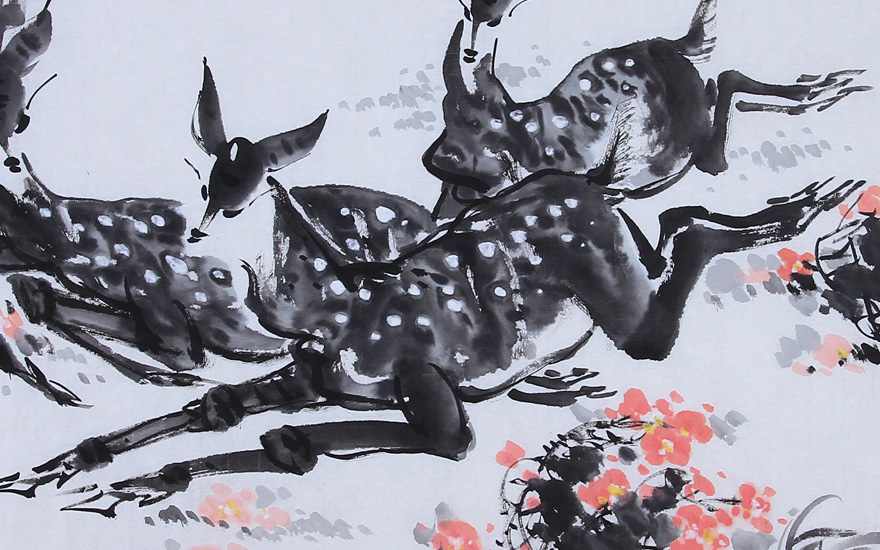 品名: 鹿鸣春晓        陶元墉 性质: 水墨国画 材料: 宣纸 尺寸: 132