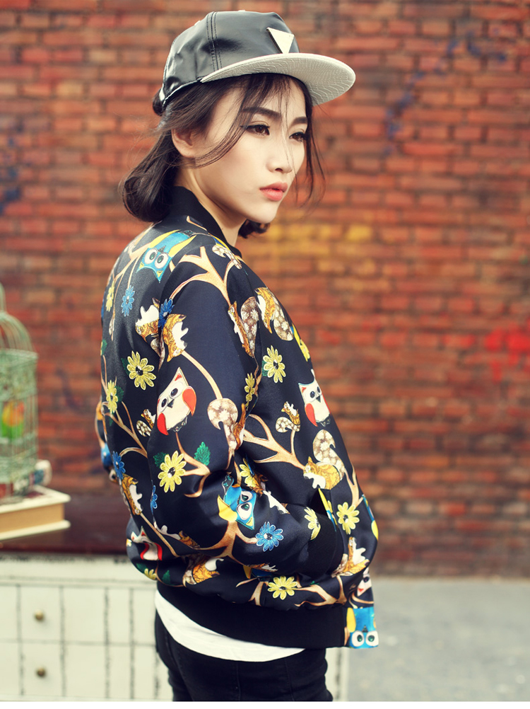 
                                        画骨春秋女装短外套女棒球服夹克印花图案女款棒球衫HG1570 黑色 M                