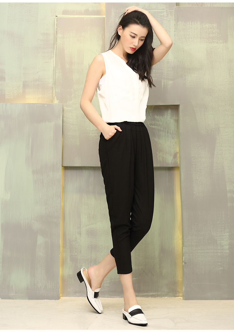 韵格2016夏季新款韩范松紧腰薄款七分哈伦裤女小脚休闲女裤子6937