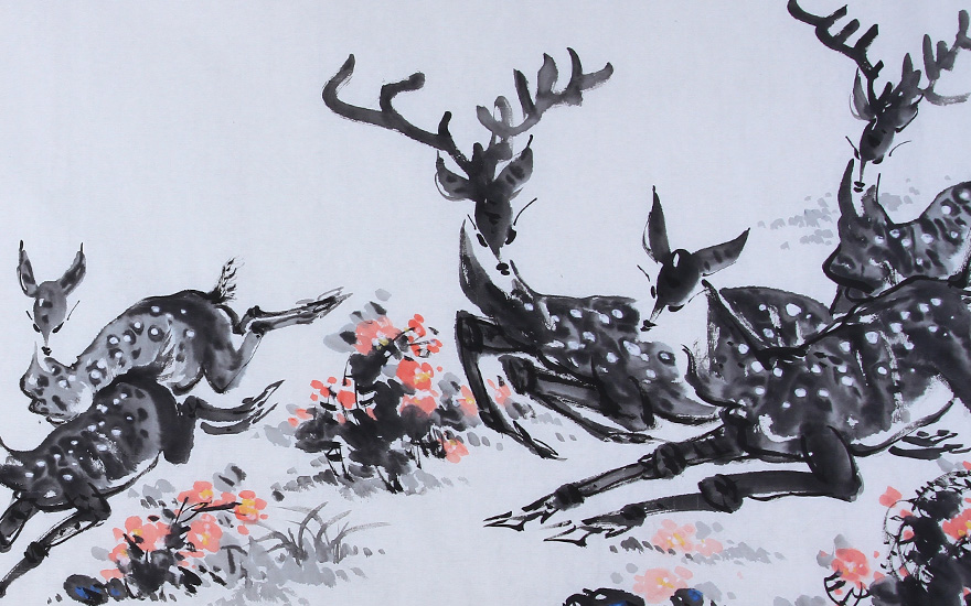 品名: 鹿鸣春晓        陶元墉 性质: 水墨国画 材料: 宣纸 尺寸: 132