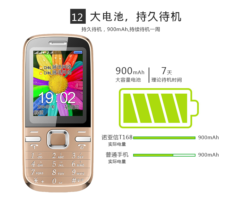 
                                        诺亚信（NOAIN） T168  移动/联通2G老人手机 双卡双待 黑色                