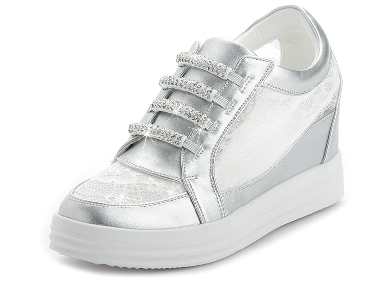 赛格莉 内增高休闲鞋女 韩版水钻2016春款单鞋 休闲平底女鞋 透气网纱