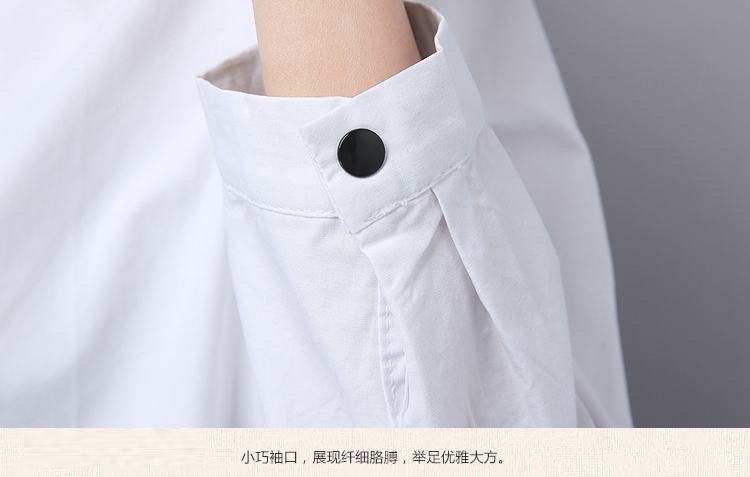 韩琦伊娜 白色衬衣 女2015春秋韩版新款休闲宽松显瘦百搭纯棉套头衬衫 女上衣 白色 M
