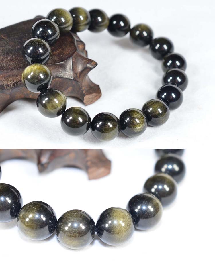 天然金曜石手链 霸气土豪金 水晶黑曜石手链 16mm 12mm