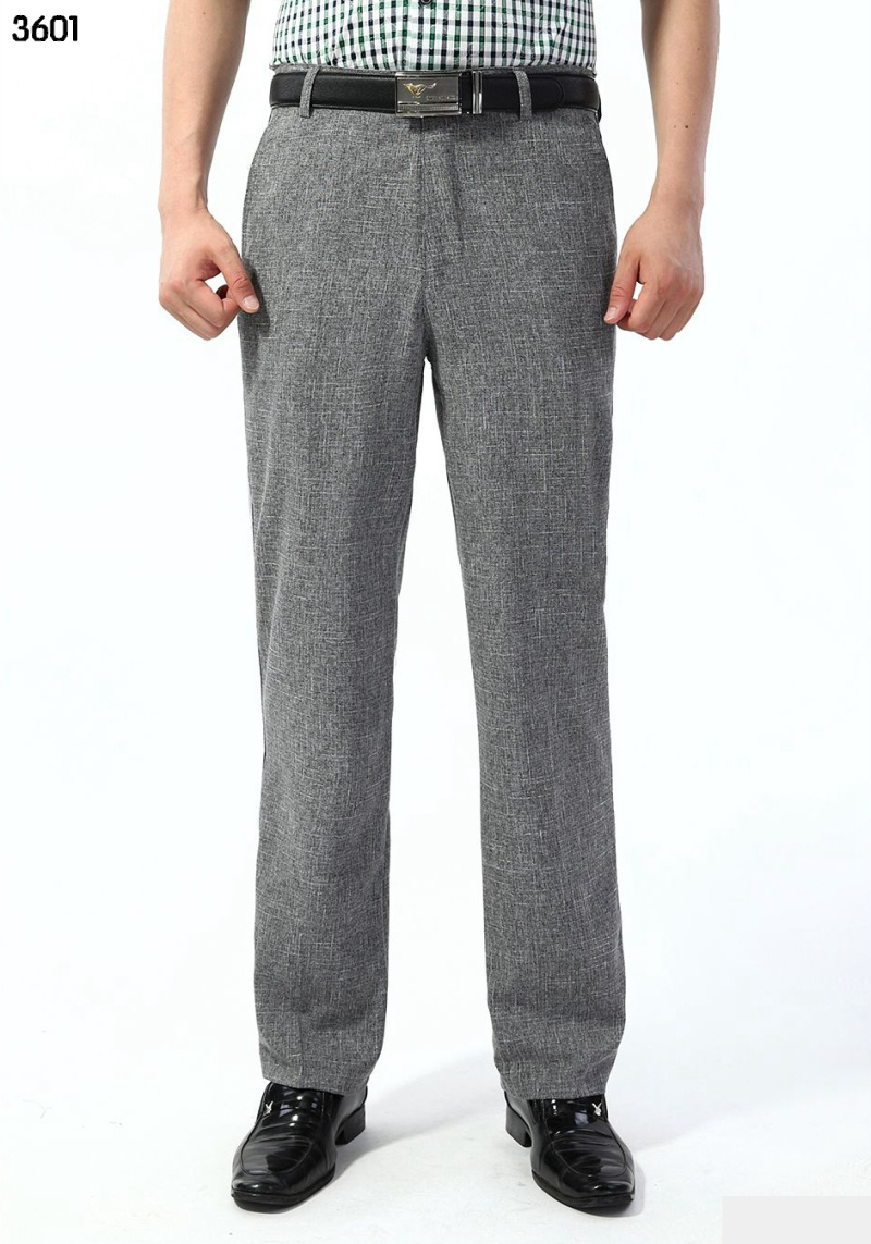 甄酷男装直筒亚麻休闲裤 春夏薄款高腰宽松男裤 商务中老年裤子 3601