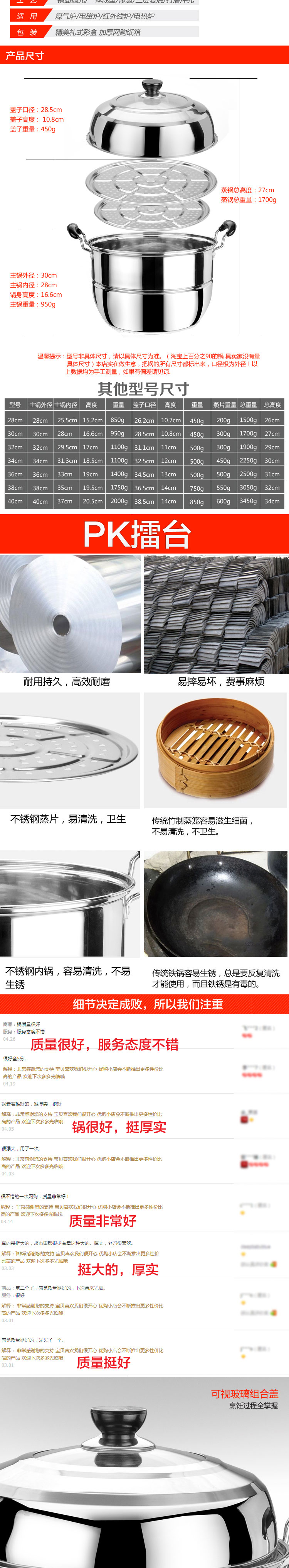 
                                        猛龙 30cm无磁加厚不锈钢复底双篦蒸锅蒸笼电磁炉通用                